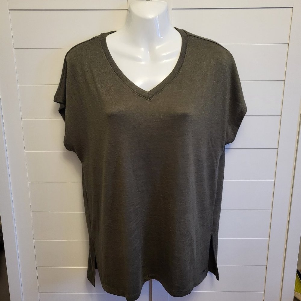 Orvis Womens Tunic Knit Top Size S Olive Night Classic Collection V-Neck